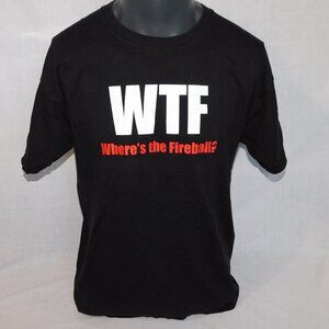WTF Where's The Fireball Cinnamon Whisky Black Graphic Promotional Shirt Mens L